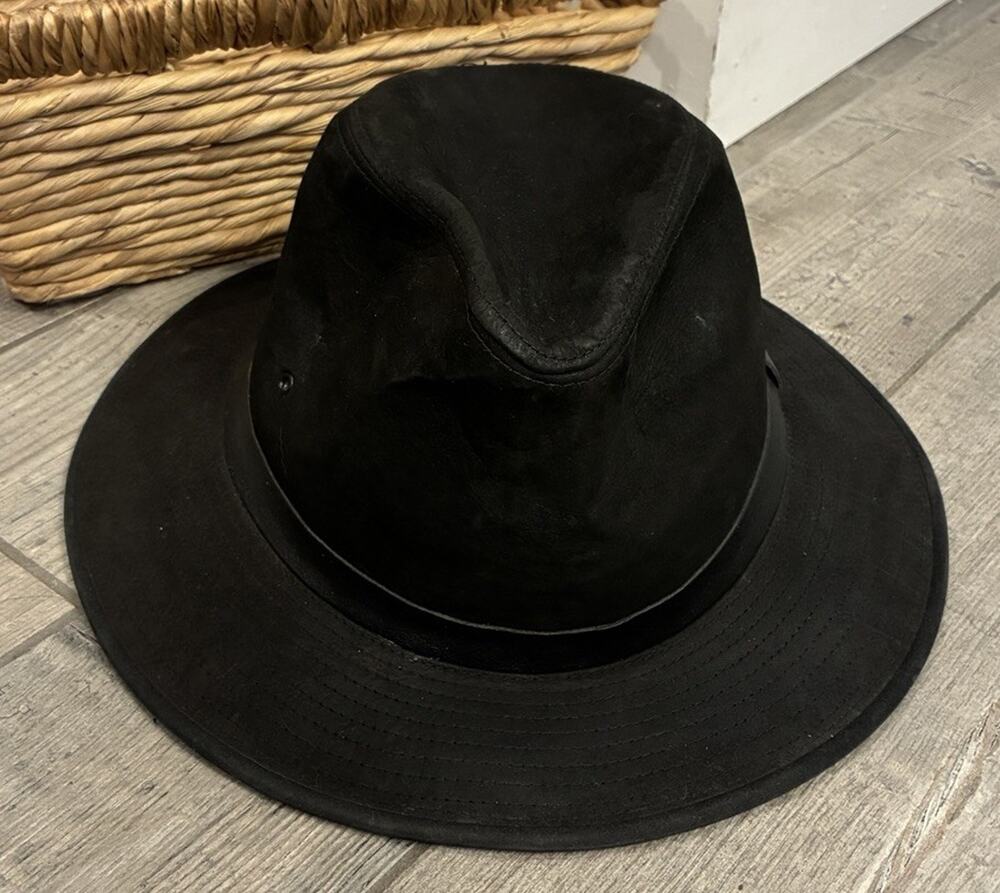 Henschel Hatquarters Black Suede Leather Hat 3XL Made in USA Fedora Outback